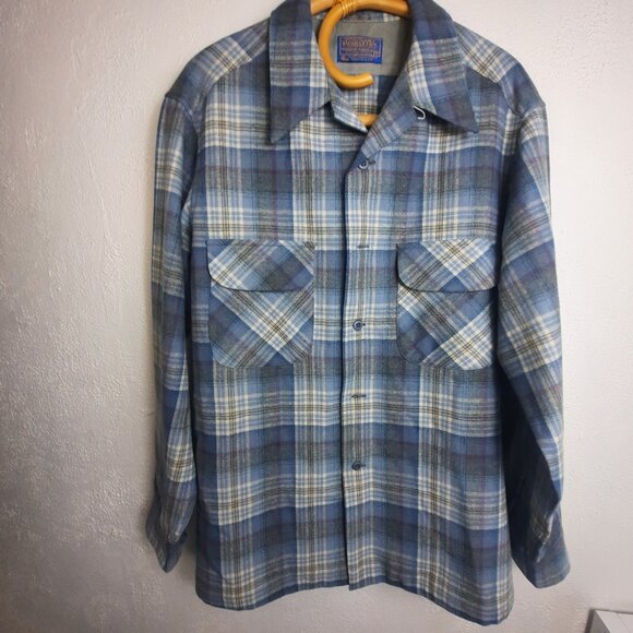 Vintage Pendleton Shirt Men Large Plaid 100% Virgin Wool Flannel Button Down USA - Picture 1 of 7